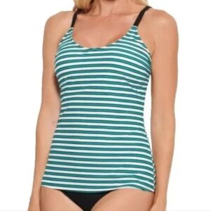 Christina Swim Top Tankini Bathing Suit Top Striped Size Large White Teal NWT
